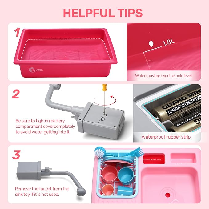 CUTE STONE Color Changing Play Kitchen Sink Toys, Children Electric Dishwasher Playing Toy with Running Water,Upgraded Real Faucet and Play Dishes,Pretend Role Play Toys for Kids Boys Girls