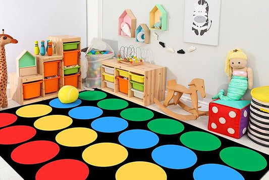 Classroom Rug 8' x 12' Polka Dots Educational Carpets 24 Seats for Class