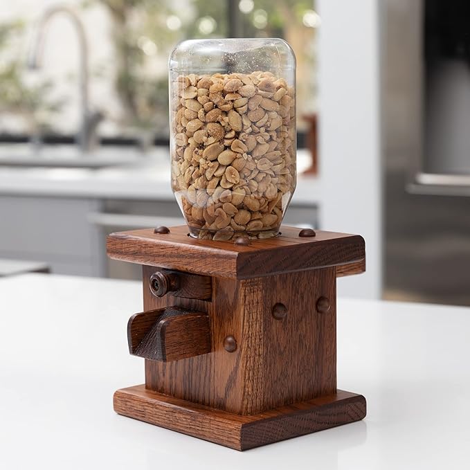 Peaceful Classics Wooden Candy Dispenser - Amish Handmade Containers & Storage For Gummy Or Peanut- Wood Storage Gumball Machine For Skittles Or M&Ms - Cereal Dispenser Countertop (Provincial)