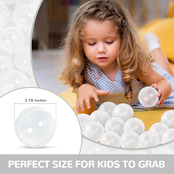 Ball Pit Balls 100 Phthalate Free BPA Free Crush Proof 2.16 Inches Plastic Balls for Ball Pit Ideal Gift for Toddlers Babies Kids Pool Water Toys Play Tent, Clear
