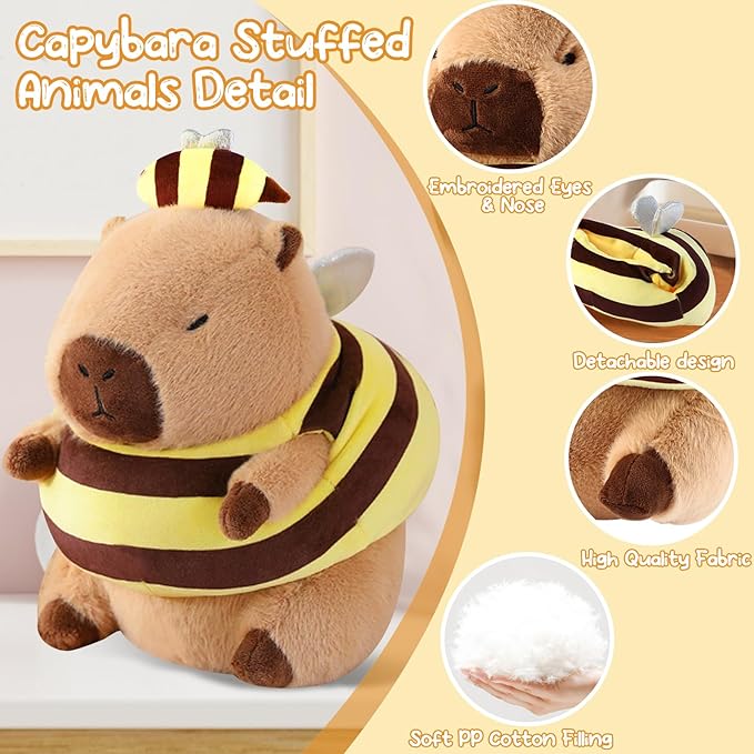 Capybara Plush Toy Kawaii Stuffed Animals with Bee Costume Soft Cute Plushies Capybara Doll for Girls Boys Kids Birthday Valentine Gift Room Decor 12 Inch