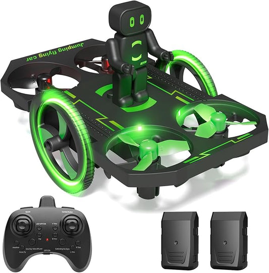2in1 Remote Control Drone Jumping Flying Car Drones for Kids 8-12 Mini Small Nano Indoor RC Quadcopter Toy with Race on Land Mode,Circle Fly,360 Flip,Altitude Hold,2 Batteries