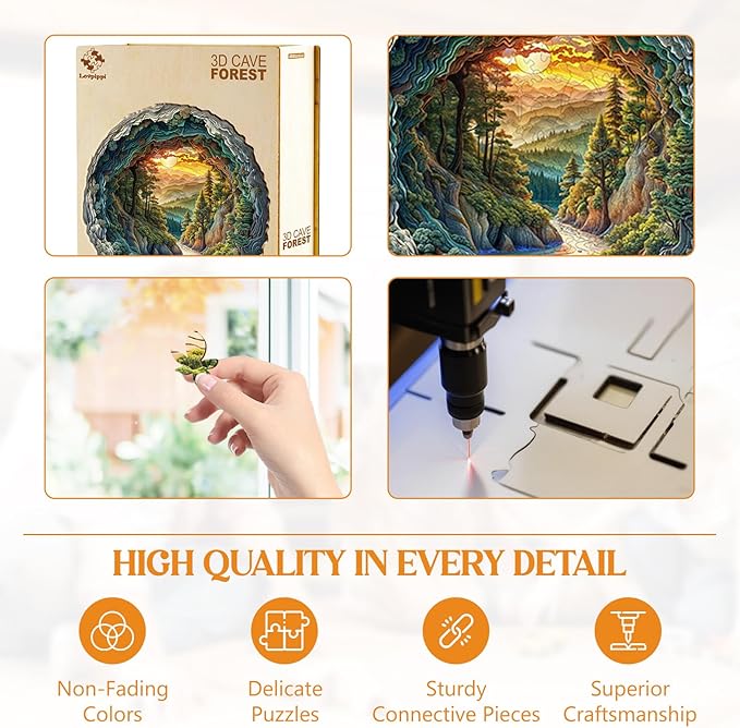 Wooden Puzzles for Adults, Wooden Jigsaw Puzzles for Adults Kids, 3D Cave Forest Unique Shaped Wood Puzzles Adult, Creative Birthday Gifts for Friends Family Game (13.4 * 13.3in 300pcs)