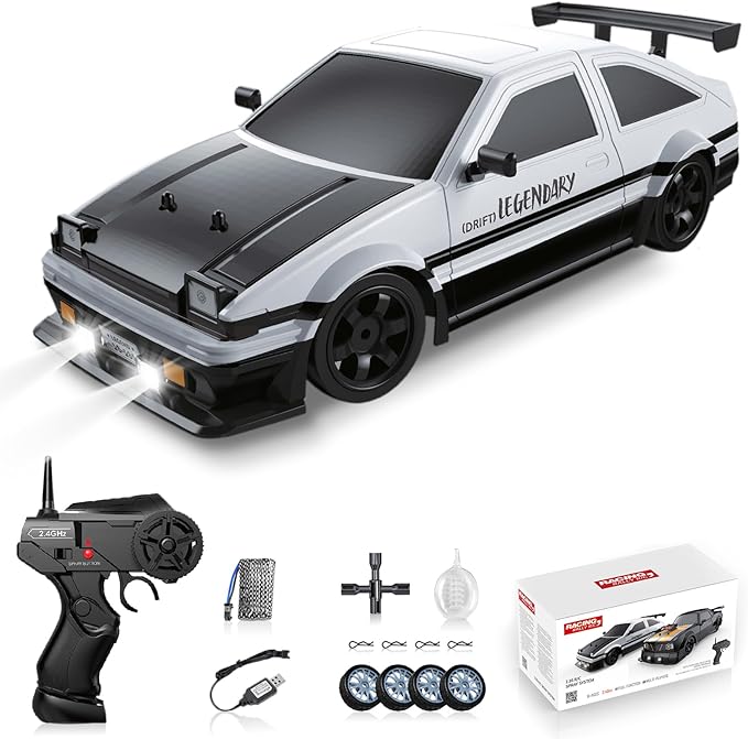 Remote Control Car RC Drift Car for Adults, 1/16 2.4GHz Small RC Drift Car 4WD Drifting RC Car with LED Lights Rechargeable Battery and Drifting Tires Toy Cars for Boys Kids