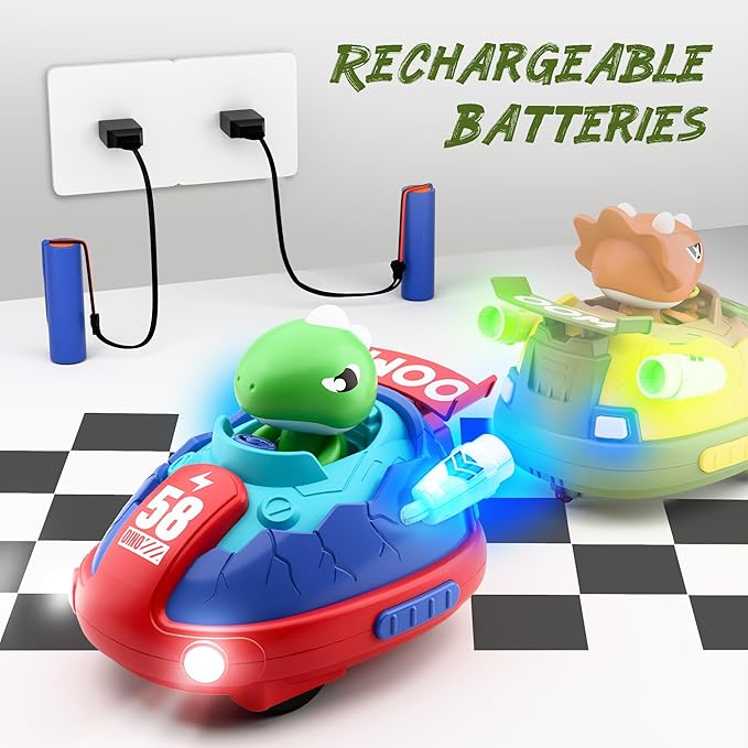 iPlay, iLearn Kids Dinosaur Remote Control Car Toys Set, Dino RC Race Vehicles Playset, Electronic Bump Pop Game, Cool Indoor Outdoor Birthday Gift 3 4 5 6 7 8-12 Years Old Toddlers Boys Children Teen