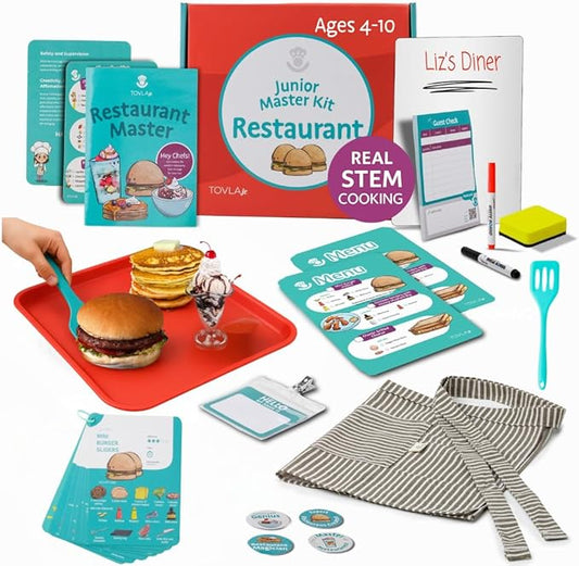 Tovla Jr. Real Restaurant Cooking Set for Kids | Montessori-Inspired STEM Kit for Ages 4+ | Hands-On Cooking Tools, Visual Recipe Cards, Educational Gift for Aspiring Chefs