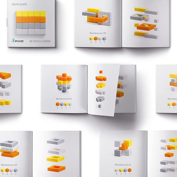 PIXIO RETROFUTURISM - Tiny Magnetic Blocks Building Toy in The Pixel Art Style with Free App - 5/16" Plastic Cubes with 6 Magnets Inside - Open Ended Toy - Creativity Toy for Ages 6+ - 60pcs