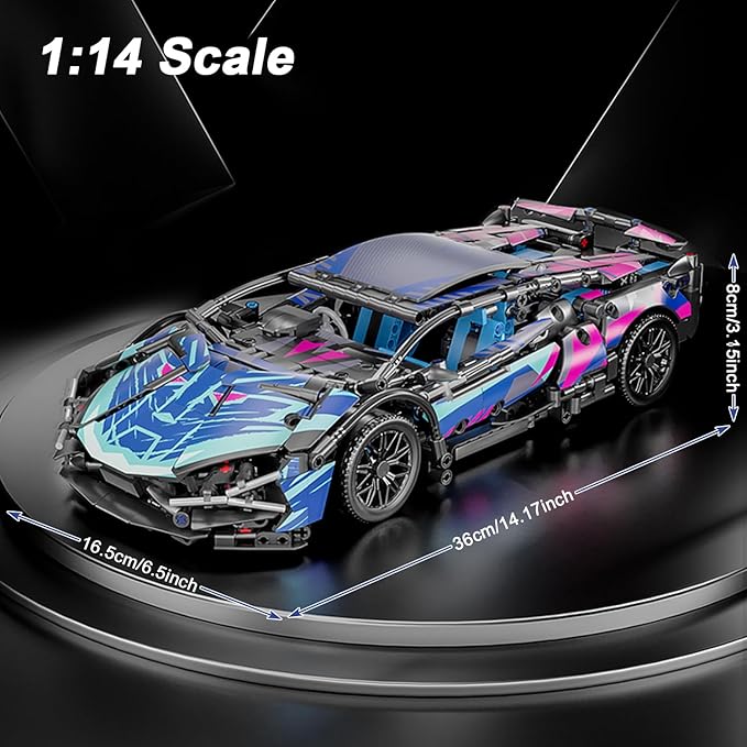 Sport Car Building Block Sets for Adults,Technical Race Car with LED Lights Collectible 1:14 MOC Model Engineering Toys Gifts for Boys Boyfriends Men Teens Age 8+ 8-12, 8-14,12 13 14