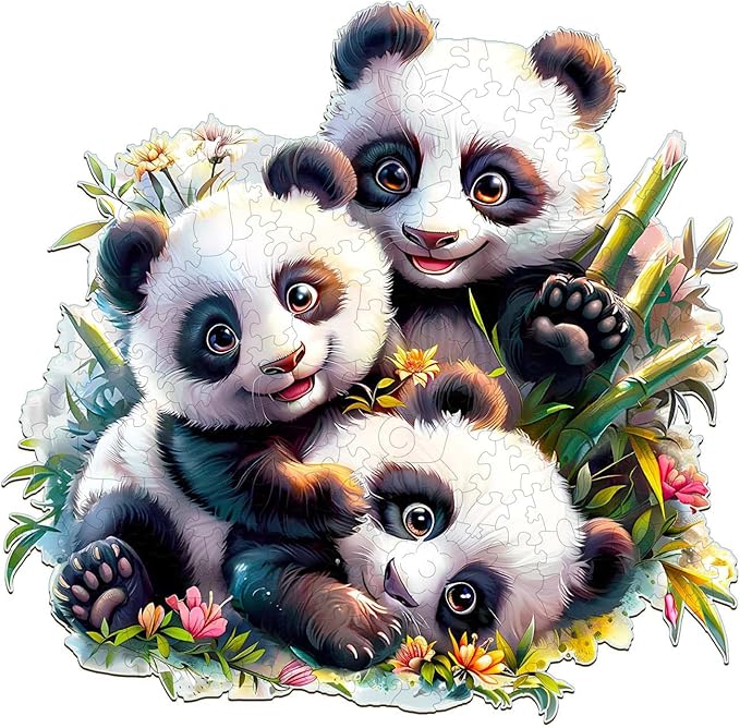 Wooden Puzzles for Adults, Panda Family Wooden Jigsaw Puzzles for Adults Kids, Unique Shaped Wood Puzzles Adult,Creative Birthday Gifts for Friends Family Game(11.4 * 11.2in 200pcs)