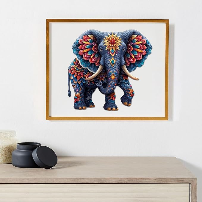 Elephant Wooden Puzzles for Adults, Jigsaw Puzzles 500 Pieces, Unique Shape Puzzles with Wooden Box, 16.7" x 16.1" Royal Size Family Game Gift, Fun Challenging Puzzles for Adults and Kids