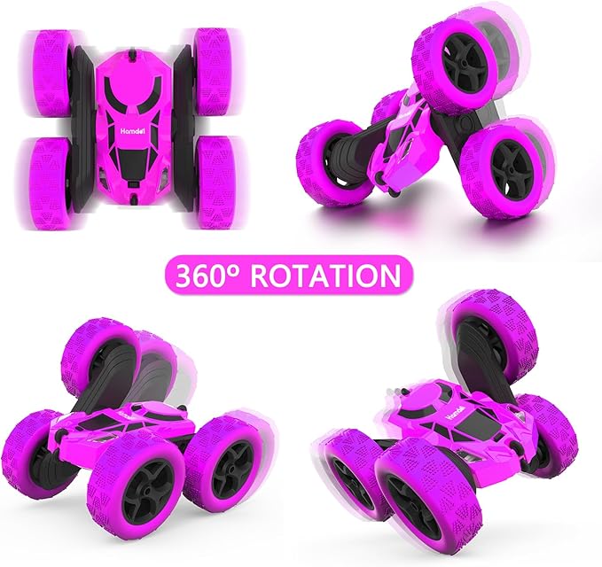 Remote Control Car for Girls, Stunt Rc Car, Princess Toys for Girl 6 7 8 9, Electir Toy, Double-Sided 360° Rotating 4WD Rc Drift Truck for Birthday Gift (Purple)