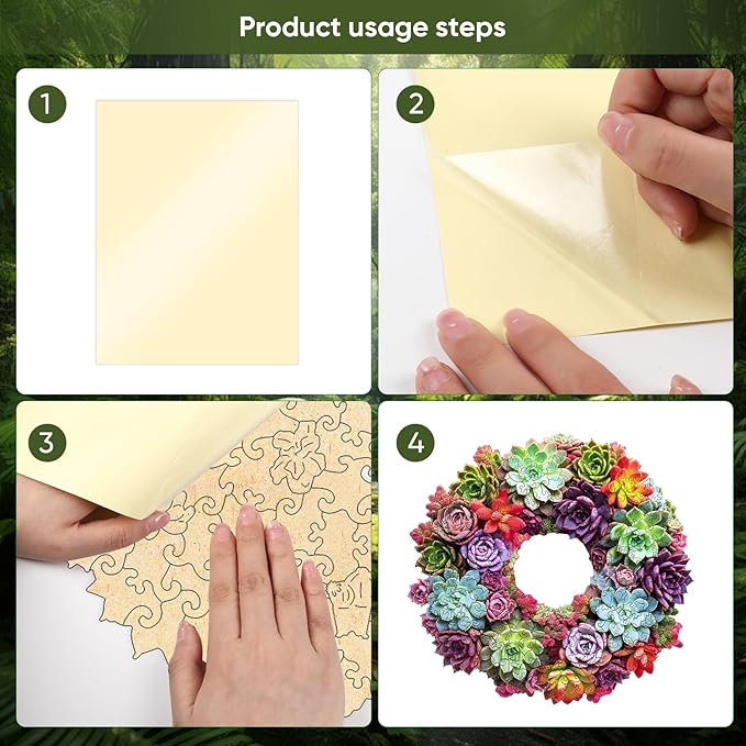 Succulent Garland Wooden Puzzles for Adults, 200 Pieces Mandala Jigsaw Puzzles, Unique Shaped Medium Size Wood Puzzle Gift for Kids, Family Game 11.3'' x 10.5''