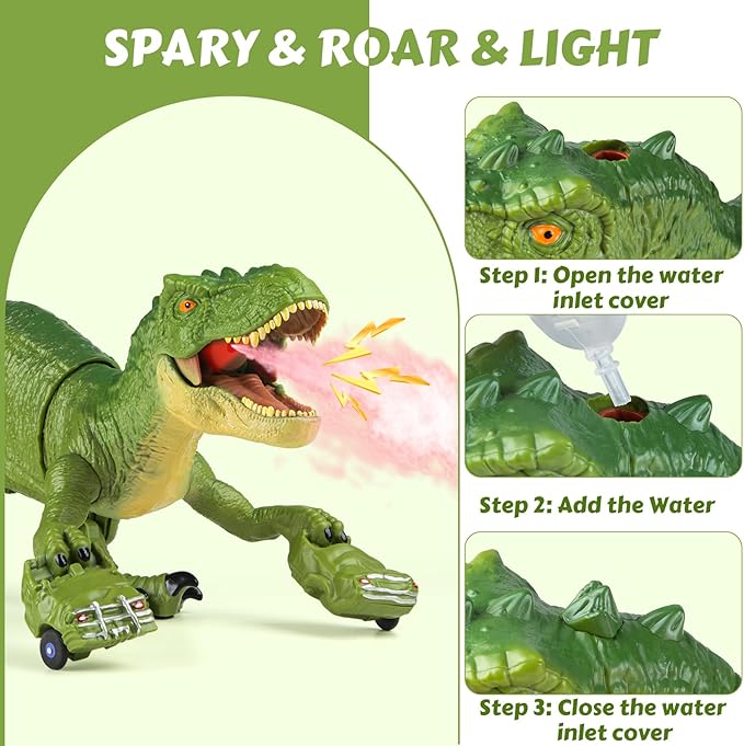 RC Tyrannosaurus Rex Dinosaur Toys for Kids 3-5, 5-7, 8-12, Remote Control T Rex Dino Robot Toy with Spray, Roar & Light, Birthday for 3 4 5 6 7 8 9 10 11 12 Year Old Boys (Green)