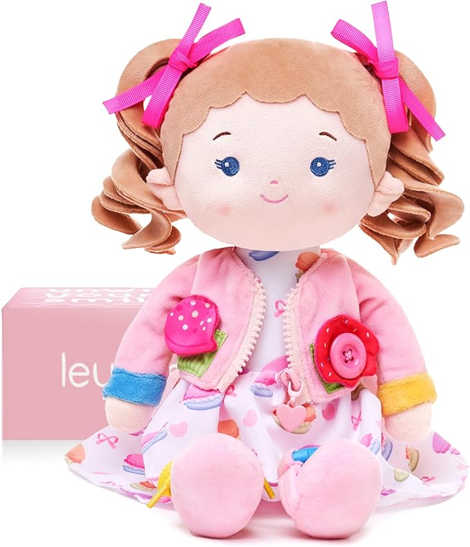 Soft Bady Educational Soft Baby Doll(16''), Learning Sensory Doll for Toddlers, Montessori Toys for 2-Year-Old Girls Christmas, Birthday Gifts, Plush Doll with Button-Busy Cupcake-Girl