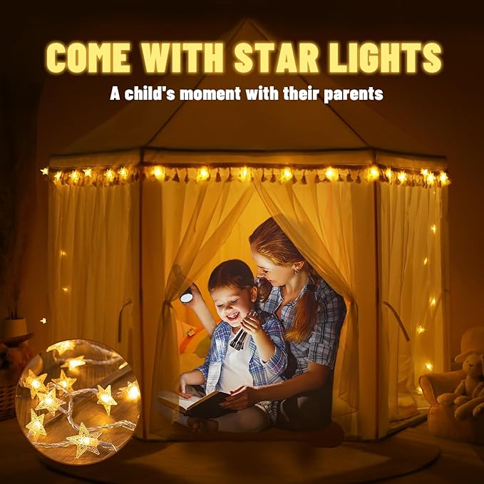 Princess Tent for Girls Indoor: with Rainbow Rug, Star Lights - White Play Tent for Kids, Girls Toys for Indoor Princess Games