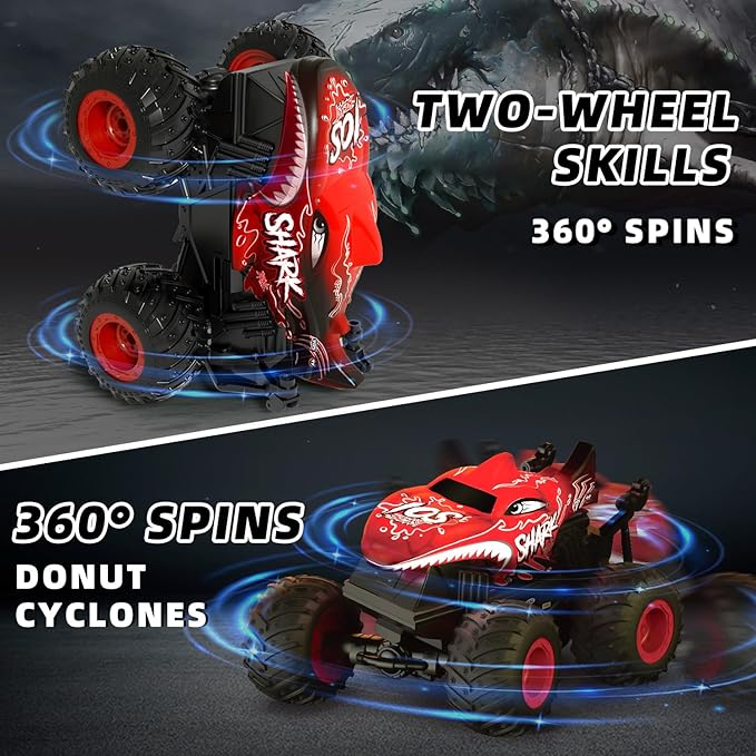 Remote Control Monster Truck Toys, 1:20 Scale RC Shark Monster Trucks with Light & Music, 2.4Ghz Remote Control Car Boys 4-7 & 8-12, Remote Control Truck with 360° Spin Walk Upright & Drift