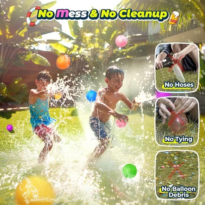 SOPPYCID Reusable Water Balloons, Easy Quick Fill & Self-Sealing Water Bombs, Soft Silicone Water Splash Ball, Magnetic Water Ball for Outdoor Games, Summer Party(8Pcs)