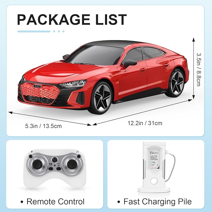 DOUBLE E Audi RS e-tron GT RC Car 1:16 Scale Model New Energy Remote Control Car Automatic Parking Led Lights & Sound Gifts for 6 7 8+ Year Old Boys Girls