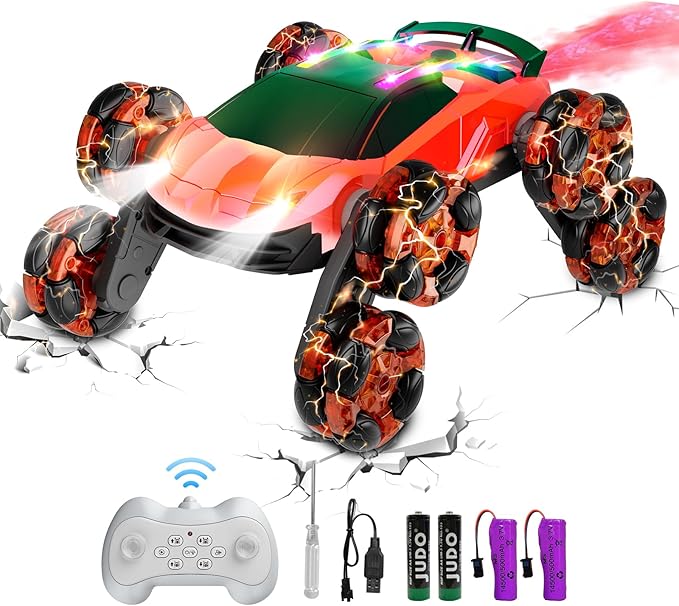 8WD Remote Control Car, 2.4Ghz RC Cars with Spray & Cool Light, Kids Toys Electroplating Process Transform Drift Climbing Car, Boys Toys for Age 4-6 7 8-13 Year Old