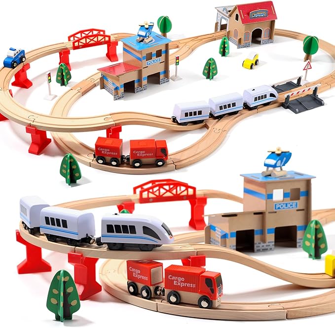Electric Toddler Wooden Train Set Toy, 88 PCS Train Track Toys for 3 4 5 Years Old Kids, Boys and Girls