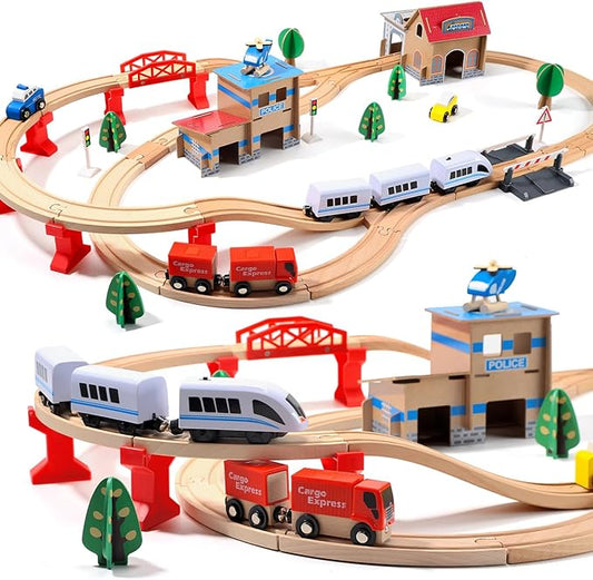 Electric Toddler Wooden Train Set Toy, 88 PCS Train Track Toys for 3 4 5 Years Old Kids, Boys and Girls