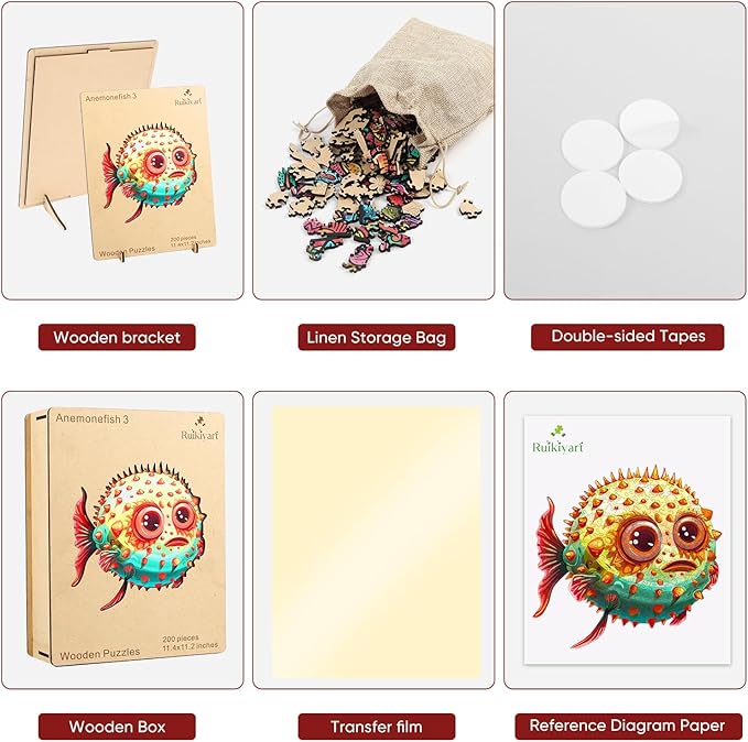 Fish Wooden Puzzles for Kids and Adults,200 Pieces Unique Shaped Jigsaw Puzzles for Adults and Children,Family Game,Birthday Children's Day Gifts,11.1x11.4 Inches