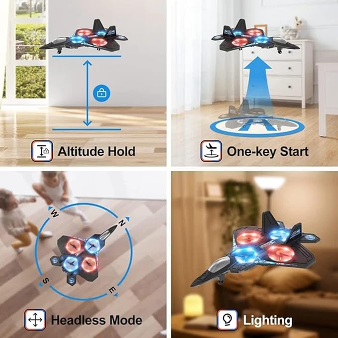 V17 Jet Fighter Stunt RC Airplane,V17 Remote Control Plane 2.4Ghz Foam RC Airplanes Helicopter quadcopter for Adults Kids,Spinning Drone,Gravity Sensing,Stunt Roll,Cool Light (Blue+2pcs Battery)