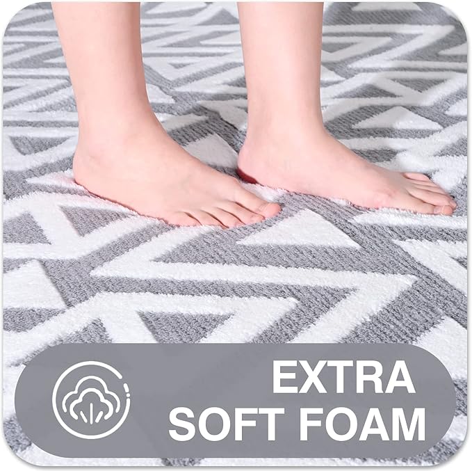 Ompaa Ultra Soft Shaggy Rugs Memory Foam Bedroom Carpet, Grey 5 x 8 Feet, Plush Geometric Textured Area Rugs for Living Room Couch Dorm Bedside Kids Girls Teens Room Nursery Decor Floor Mat