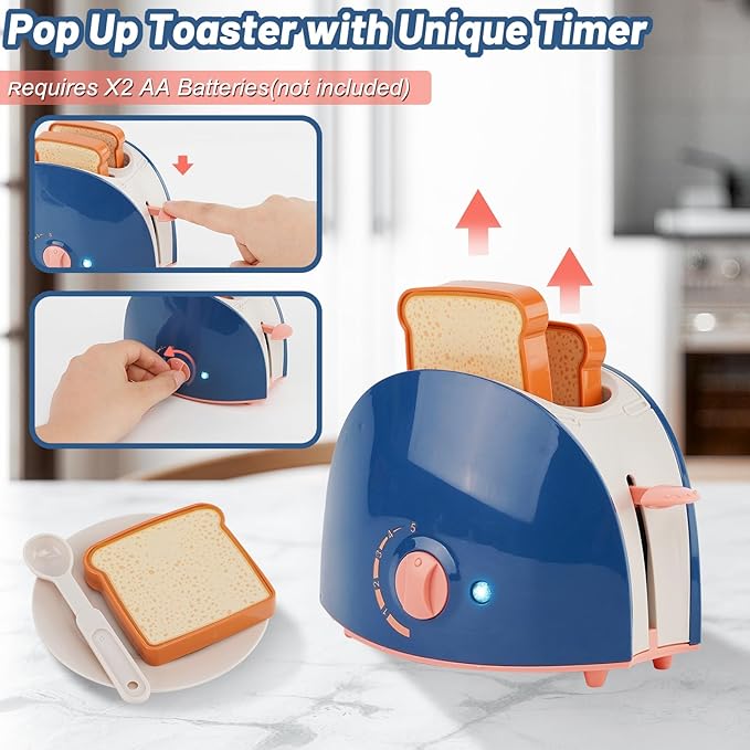 Kitchen Appliances Toy Play Kitchen Accessories for Kids Pretend Play Set Cooking Toys with Coffee Maker, Water Dispenser, Mixer, Toaster, Utensils Kitchen Accessories Set for Girls Birthday Gift 3+