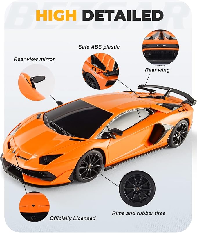 BEZGAR Remote Control Car Licensed RC Car, 1:24 Lambo Toy Car for Kids, Lambo Aventador SVJ Remote Control Model Car Electric Sport Racing Hobby Car for 3 4 5 Year Old Boy Birthday Gift (Orange)