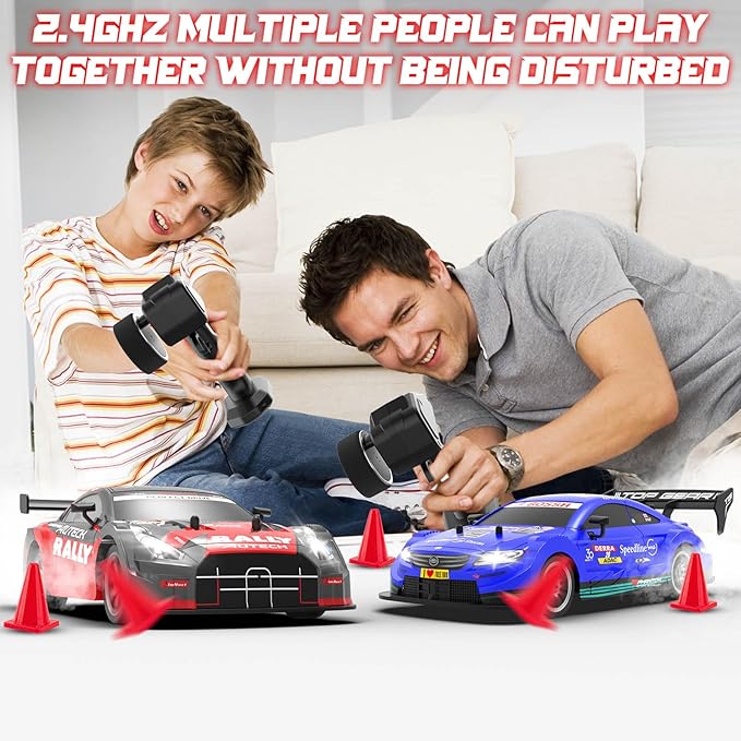 RC Drift Car 1:16, 2.4GHz 4WD Drifting RC Cars 30+KM/H High Speed Remote Control Car with LED Lights Two Batteries and Drift Tires, Race car for Adults Boys Kids, Red