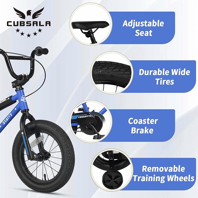 12 14 16 18 Inch Kids Bike BMX Style Bicycle with Training Wheels Coaster Brake for 1-10 Years Old Toddlers Boys Girls Multiple Colors