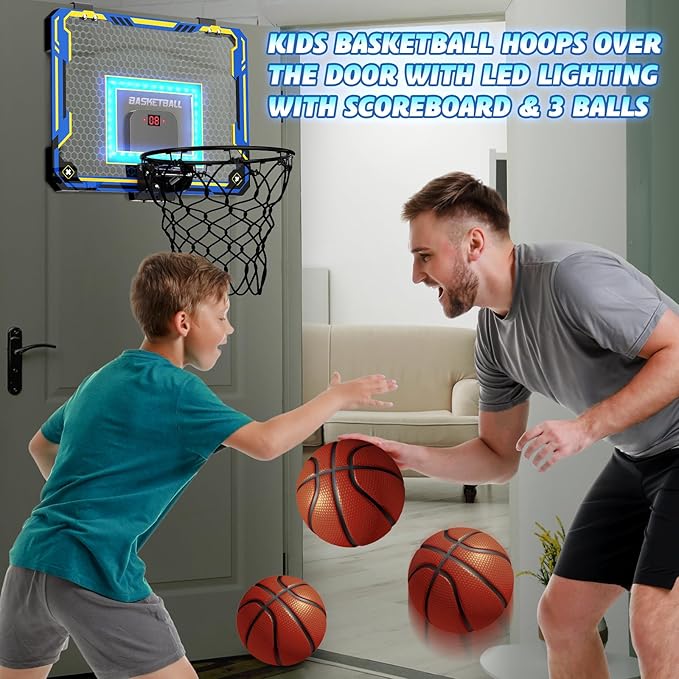 GMAOPHY Mini Basketball Hoop with Electronic Scoreboard Over The Door, Basketball Hoop Indoor for 5 6 7 8 9 10+ Year Old Boys Kids, Birthday Gift Sport Toys