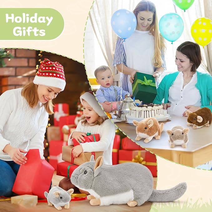 MorisMos 5 Pcs Rat Stuffed Animals, 19" Mom Mouse with 4 Babies, Realistic Stuffed Rat Plush Toys for Kids, Boys, Girls