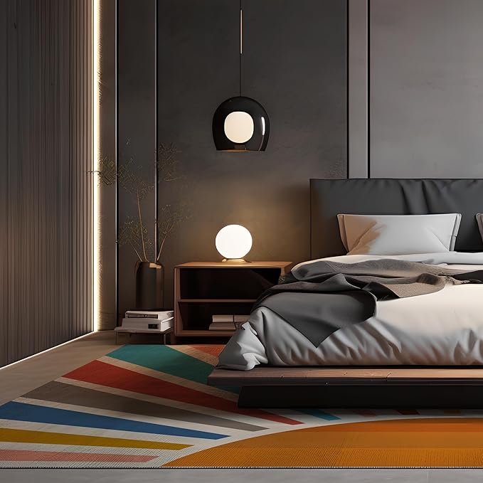 Washable 4x6 Sun Area Rug for Living Room, Rainbow Sun Modern Boho Large Area Rugs, Ultra Thin Low Pile Lightweight Soft Indoor Floor Carpet with Non-Slip Backing for Bedroom Kids Nursery Play Room