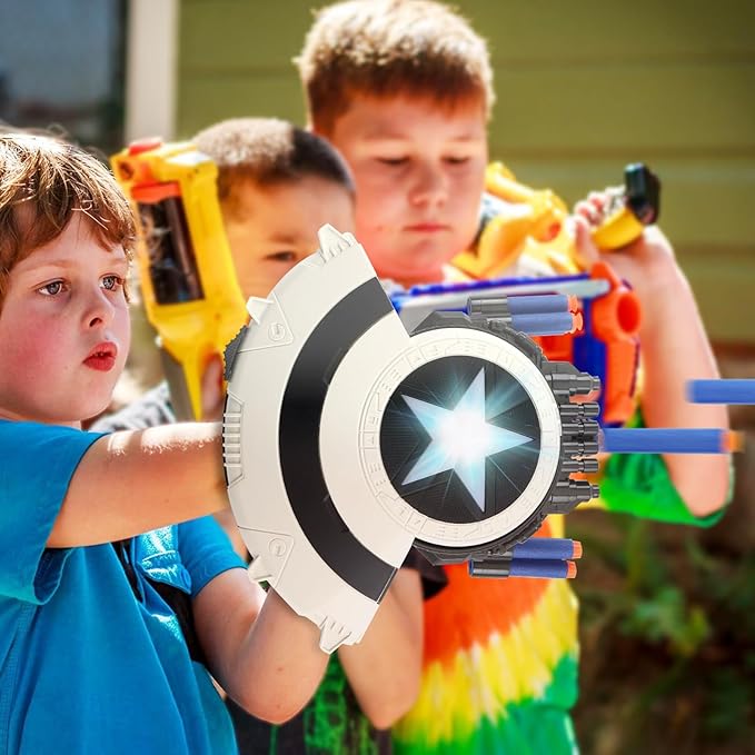 Shield Dart-Blasting Toys for Guns-Toys for Superhero 6 7 8 9+ Year Old Boys,Kids Roleplay Toy with Lights, with 30 Darts