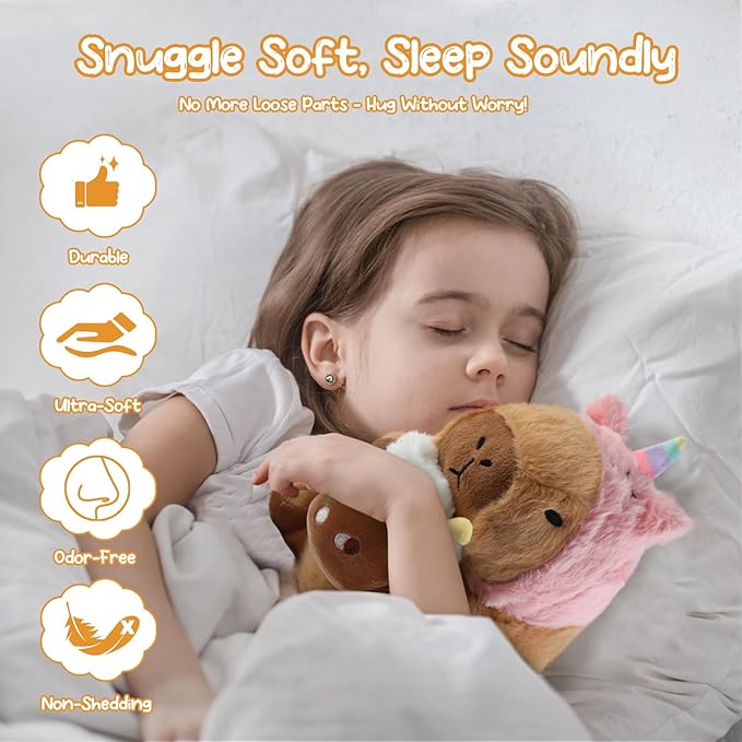 Capybara Plush Pillow Kawaii Soft Stuffed Animals Toy with Unicorn Hood Cute Capibara Plushie Gifts for Kids Girls Boys Birthday Valentine Room Decor 11 Inch