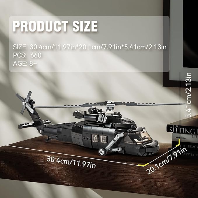 DAHONPA UH-60 Helicopter Black Hawk Medium Utility Military Army Airplane Building Bricks Set, 660+ Pieces Air-Force Build Blocks Toy, Gift for Kid and Adult