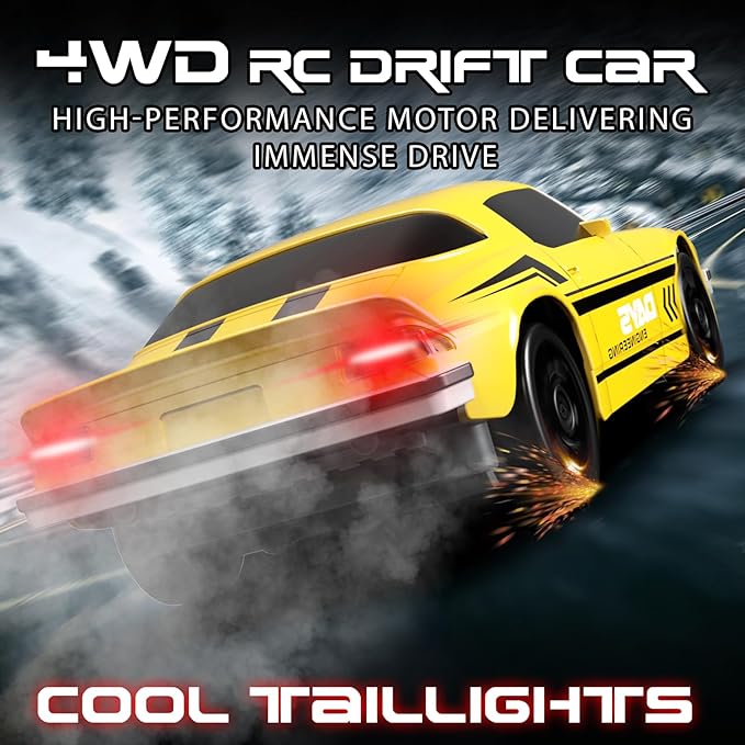 Remote Control Car, 1/24 Scale RC Drift Car, 4WD 15KM/H High Speed RC Cars, Racing Sport Toy Car with LED Lights, Racing Tire, Birthday for Kids Boys Girls, Rechargeable Battery