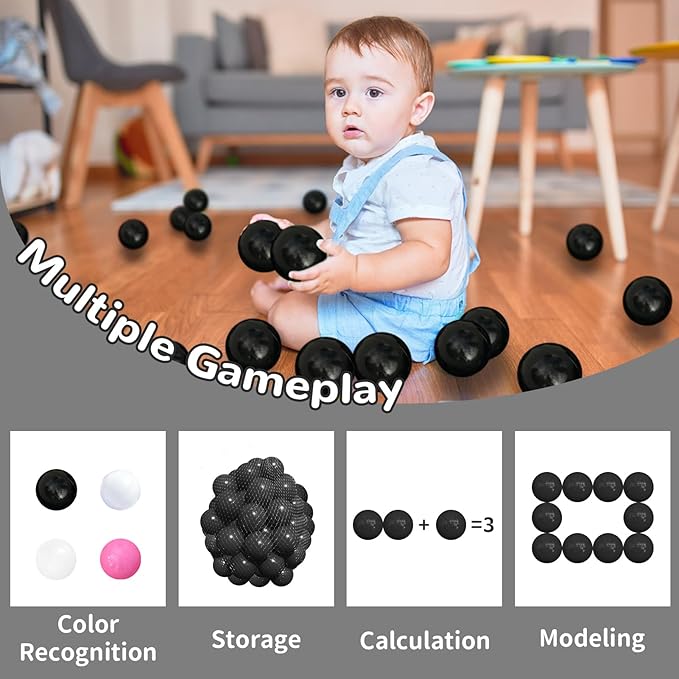 Ball Pit Balls 100 Phthalate Free BPA Free Crush Proof 2.16 Inches Plastic Balls for Ball Pit Ideal Gift for Toddlers Babies Kids Pool Water Toys Play Tent, Black