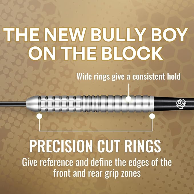 Shot! Darts Steel Tip, Michael Smith Bully Boy Precision (22g/23g/24g/25g), 90% Tungsten Barrel, Handcrafted Professional Dart Set & Flights Made in New Zealand, Metal Tip for Bristle Dartboard