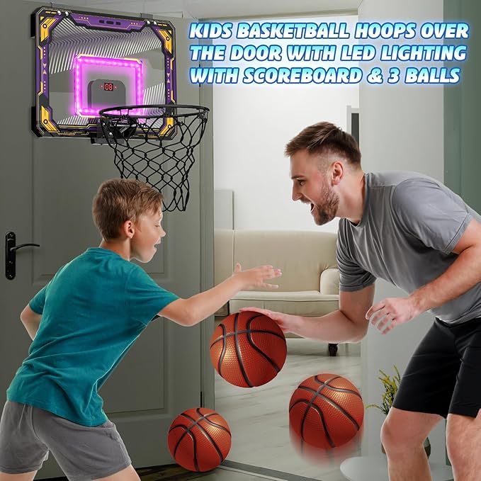 GMAOPHY Mini Basketball Hoop with Electronic Scoreboard Over The Door, Birthday Gift Sport Toys, Basketball Hoop Indoor for 5 6 7 8 9 10+ Year Old Boys Kids