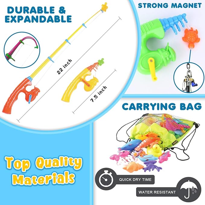 Goody King Magnetic Fishing Game Pool Toys for Kids - Bath Outdoor Indoor Carnival Party Water Table Toys Fish for Kids Age 3 4 5 6 Years Old 2 Players Gift (Large)