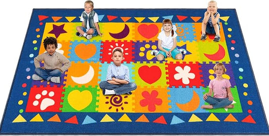 Classroom Rugs, Preschool Rugs for Classroom Elementary, School Learning Seat Area Rug, Non-Slip Educational Classroom Carpet, Washable Kids Rugs for Playroom Nursery (Style 1, 13'x 7'5")