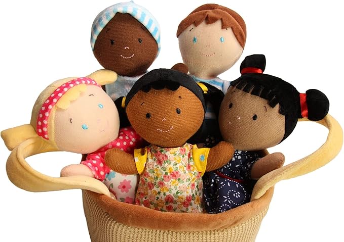 Basket of Buddies Plush Diversity Multicultural Ethnic Dolls | Diversity Toys for Toddlers | Soft Multicultural Dolls for Preschool Classroom, Daycare or at Home | Set of 5-8"