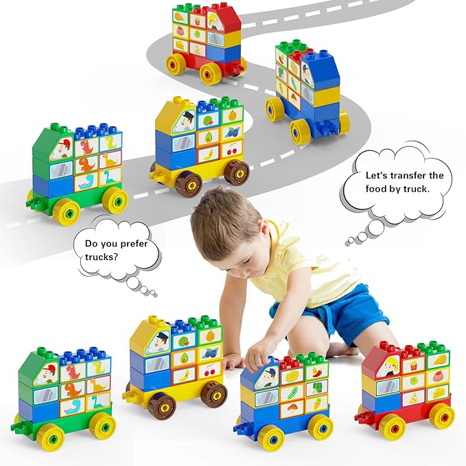 Building Blocks for Toddlers 2-5 Including Dinosaurs Cars, 116-piece Large Classic Building Bricks Set, Educational Toys for Children Boys Girls All Ages, Compatible with All Major Brands