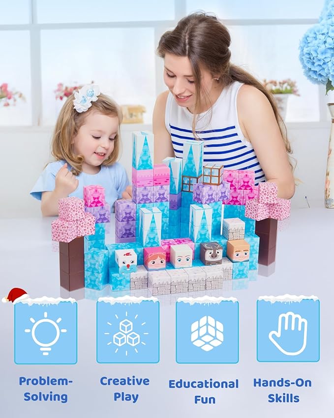 Magnetic Blocks - Magnet Princess Magic Ice World Theme, 110-Pcs Building Toys for Kids Ages 3-9+, Toddler Magnet Toys, STEM Educational Game, Sensory Gift for Boys and Girls