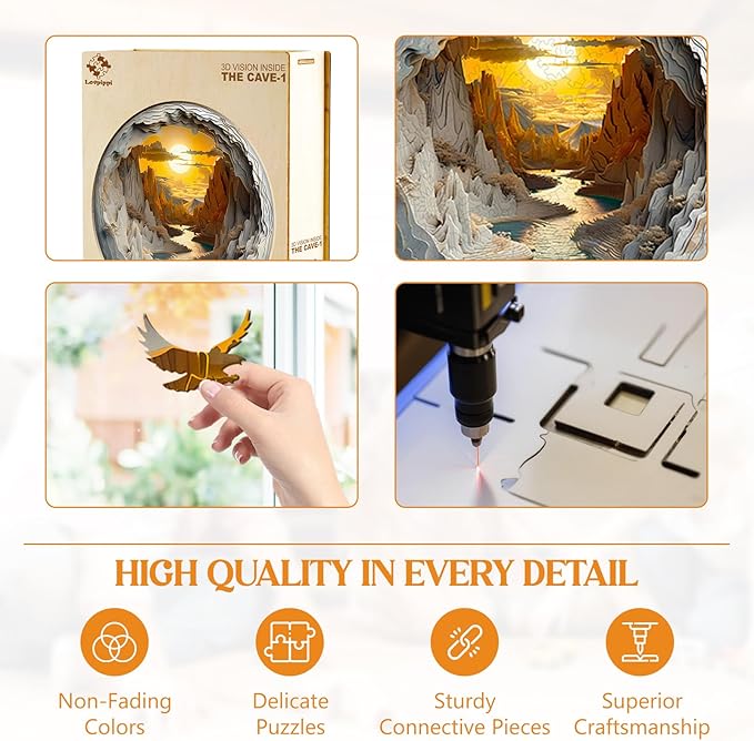 Wooden Puzzles for Adults, Wooden Jigsaw Puzzles for Adults Kids, 3D Vision Inside The Cave-1 Unique Shaped Wood Puzzles Adult, Creative Birthday Gifts for Friends Family Game(13.4 * 13.4in 300pcs)