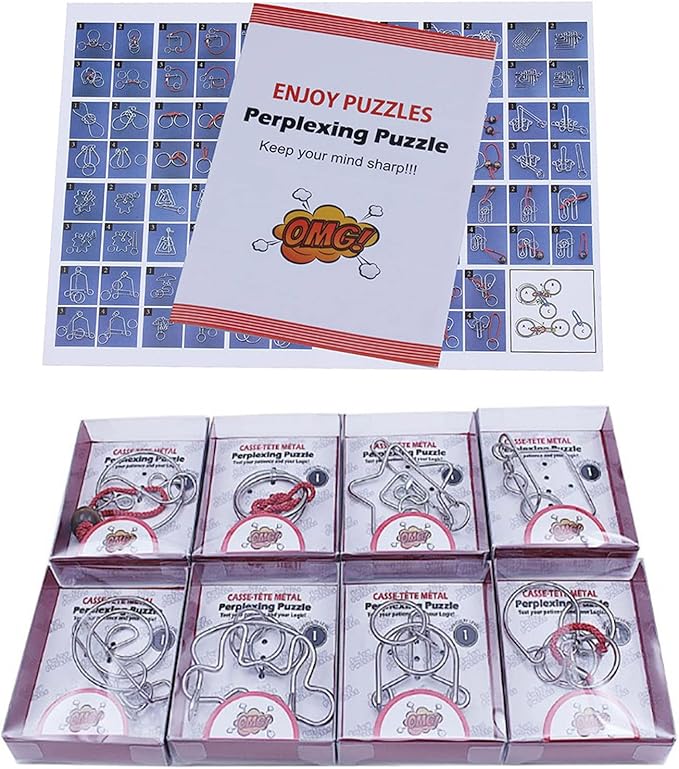 VolksRose 24pcs Brain Teaser Metal Wire Puzzles, Classical Mini Metal Puzzles Set, Mind Smart Game IQ Challenge Puzzle Games, Educational IQ Test Toy Lock Puzzle Gift for Adults Kids Teenagers