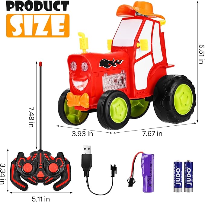 Remote Control Car for Kids 3 4 5 6 7 Year Old,90° Upright Stunt Rc Cars with Light and Music,Rocking Tumbling Electric Train Toy for Boys Girls Son Children's Day Gifts (Red)